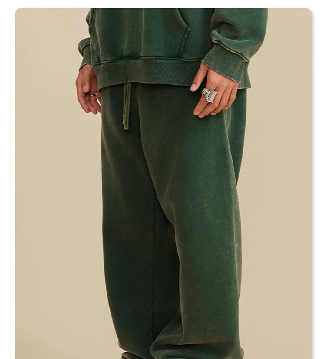 Men's Retro Fleece Sweatpants Elastic Waist Loose Fit Casual Solid Joggers Pants