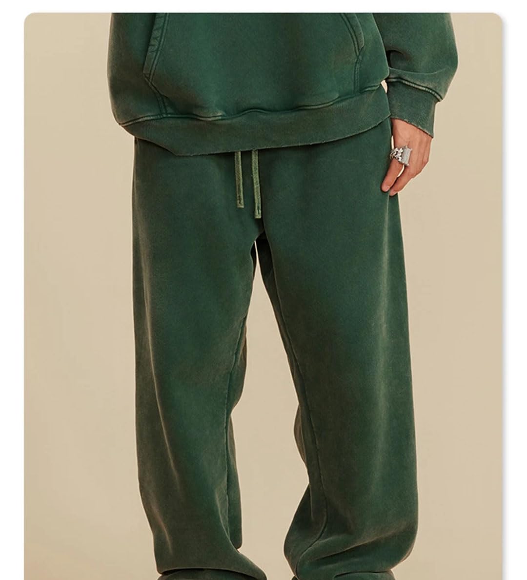 Men's Retro Fleece Sweatpants Elastic Waist Loose Fit Casual Solid Joggers Pants