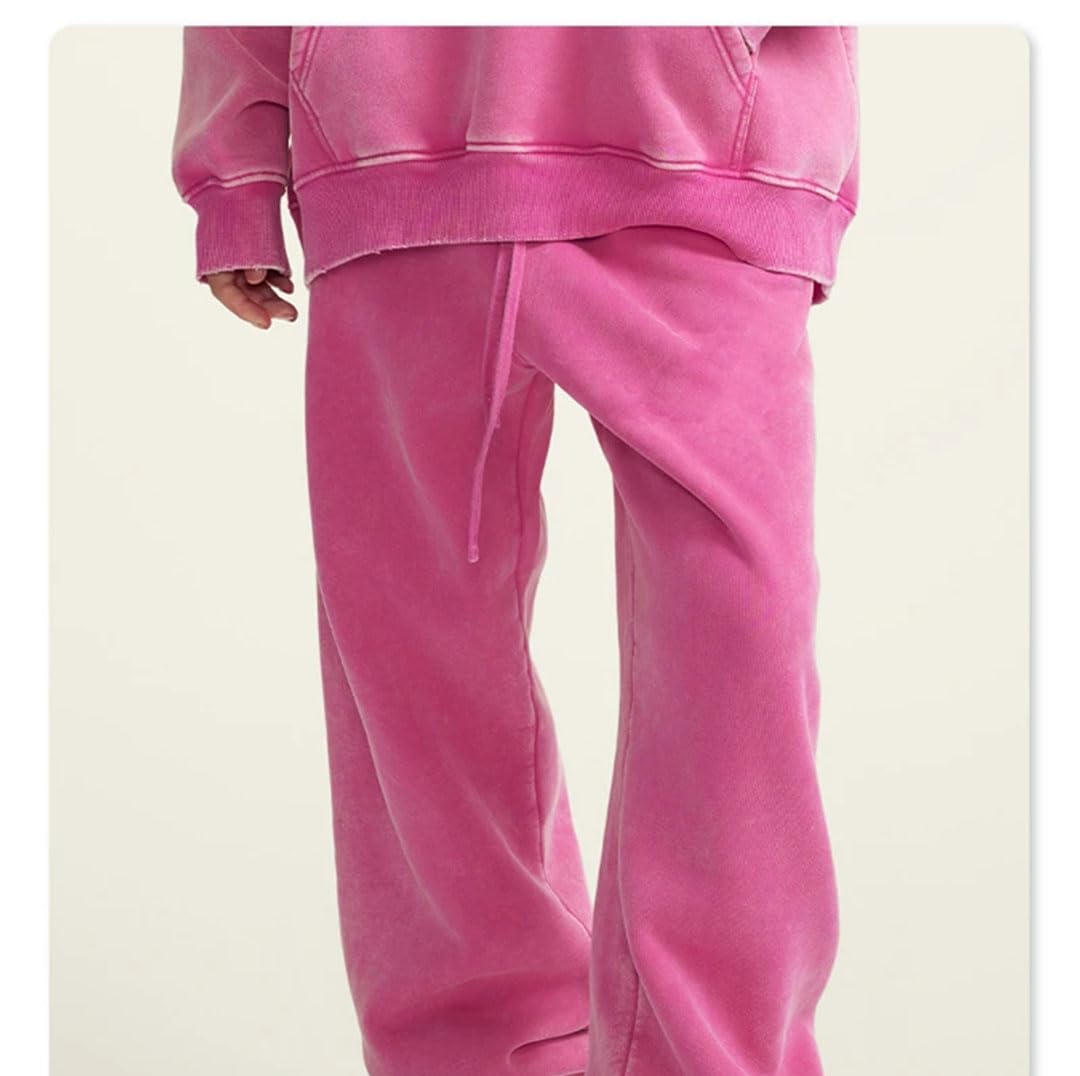 Men's Retro Fleece Sweatpants Elastic Waist Loose Fit Casual Solid Joggers Pants